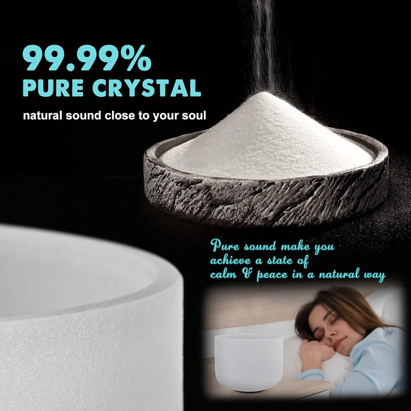 CVNC 440HZ 8 Inch A Note Third Eye Chakra Frosted Quartz Crystal Singing Bowl Meditation Therapy Sound Healing Instrument Sound Bath Bowl with Carrying Bag Mallet and O-ring - Image 2
